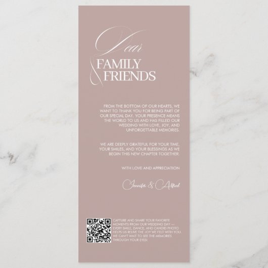 Blush Pink Old Money Wedding Dinner Menu Card メニュー (裏面)