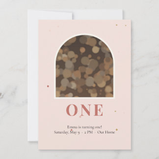 Blush Pink ONE 1歳の誕生日フォト招待状 招待状
