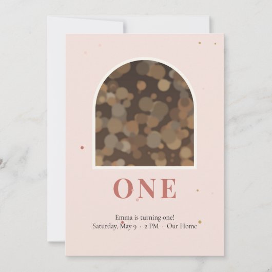Blush Pink ONE 1歳の誕生日フォト招待状 招待状 (正面)
