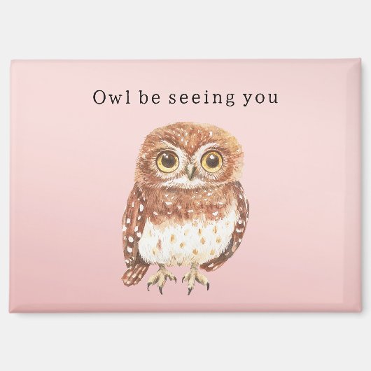 Blush Pink Owl I'll Be Seeing You マグネット (正面)