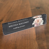 Blush Pink Painted Rose Black デスクネームプレート (側面)