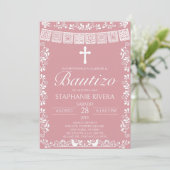 Blush Pink Papel Picado Spanish Bautizo 招待状 (スタンド正面)