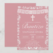 Blush Pink Papel Picado Spanish Bautizo 招待状 (正面/裏面)