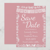 Blush Pink Papel Picado Wedding Save the Date 招待状 (正面/裏面)