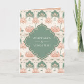 Blush Pink Pastel Green Lotus Pond Indian Wedding 招待状 (正面)