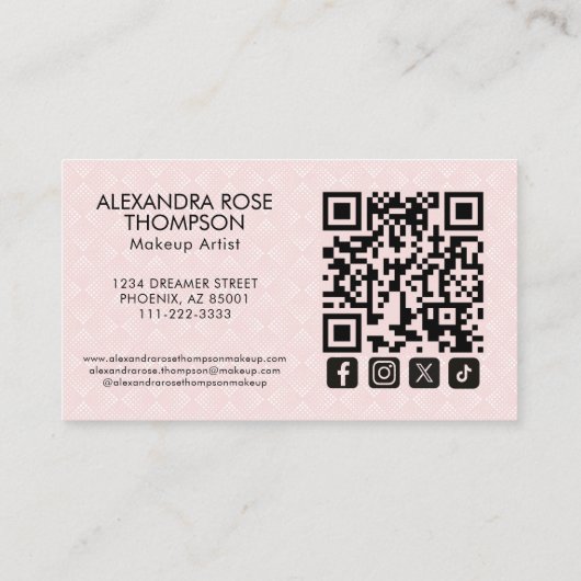 Blush Pink Pattern Makeup Artist Qr Social Icon 名刺 (裏面)