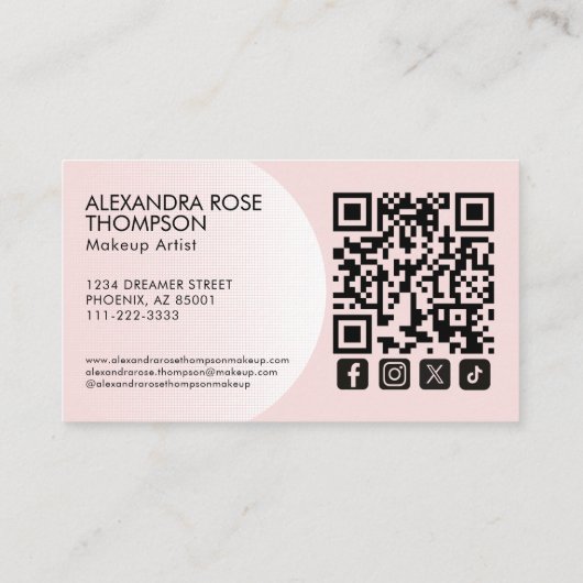 Blush Pink Pattern Makeup Artist Qr Social Icon 名刺 (裏面)