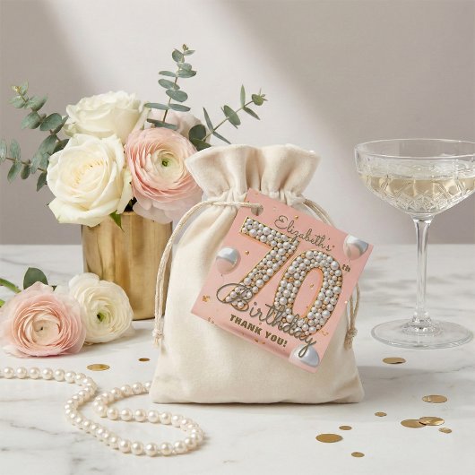Blush Pink Pearl Gold 70th Birthday Thank You フェイバータグ