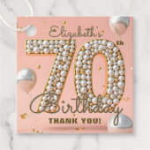 Blush Pink Pearl Gold 70th Birthday Thank You フェイバータグ (正面)