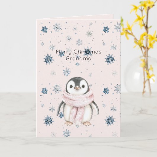 Blush Pink Penguin Snowflakes Christmas カード (黄色い花)