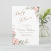 Blush Pink Peonies in Bloom Baby Shower 招待状 (スタンド正面)