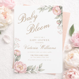 Blush Pink Peonies in Bloom Baby Shower Rounded 招待状