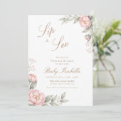 Blush Pink Peonies in Bloom Sip & See 招待状 (スタンド正面)