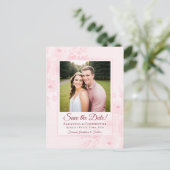 Blush Pink Peonies & Photo Wedding Save the Date 案内ポストカード (スタンド正面)