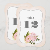 Blush Pink Peonies Wedding Table Number Cards 招待状 (正面/裏面)