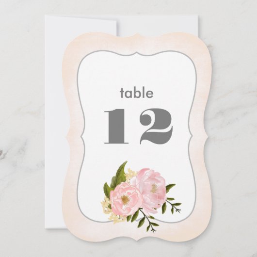 Blush Pink Peonies Wedding Table Number Cards 招待状 (裏面)
