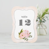 Blush Pink Peonies Wedding Table Number Cards 招待状 (スタンド正面)