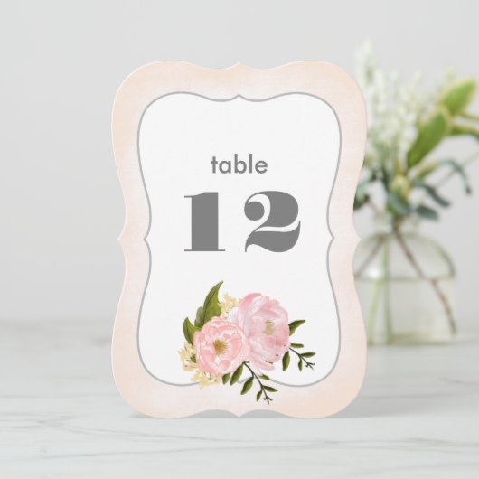 Blush Pink Peonies Wedding Table Number Cards 招待状 (スタンド正面)