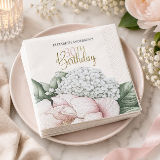 Blush Pink Peony フローラル 30th 誕生日 スタンダードランチョンナプキン