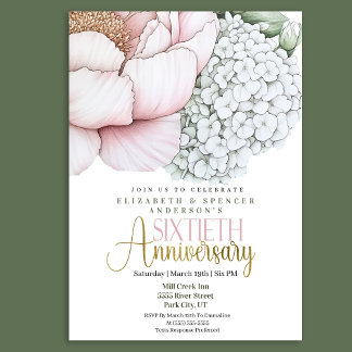 Blush Pink Peony 60th Wedding Anniversary 招待状