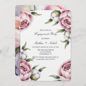 Blush Pink Peony and Cotton Engagement Party 招待状 (正面/裏面)