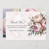 Blush Pink Peony and Cotton Wedding サンキューカード (正面/裏面)