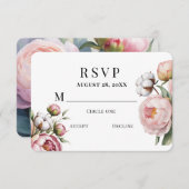 Blush Pink Peony and Cotton Wedding 出欠カード (正面/裏面)