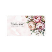 Blush Pink Peony and Cotton Wedding Address ラベル (正面)