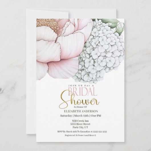 Blush Pink Peony Bridal Shower 招待状 (正面)