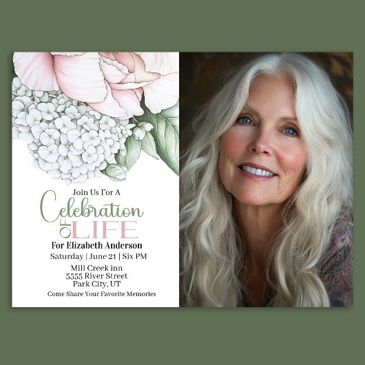 Blush Pink Peony Celebration Of Life Invitation 招待状