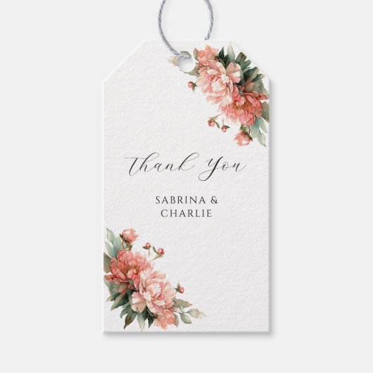 Blush Pink Peony Coral Elegant Floral Wedding ギフトタグ (正面)