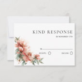 Blush Pink Peony Coral Red QR Code Wedding  出欠カード (正面)