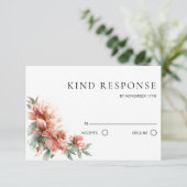 Blush Pink Peony Coral Red QR Code Wedding  出欠カード (スタンド正面)