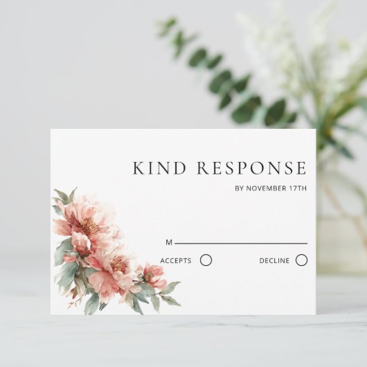 Blush Pink Peony Coral Red QR Code Wedding  出欠カード (スタンド正面)