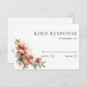 Blush Pink Peony Coral Red QR Code Wedding  出欠カード (正面/裏面)