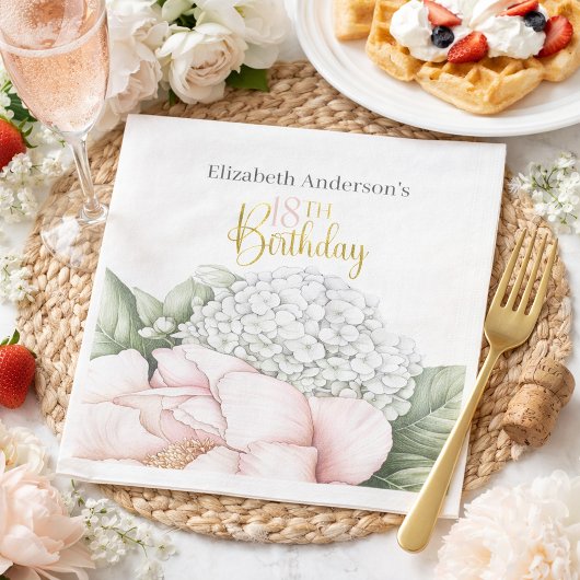 Blush Pink Peony Floral 18th Birthday スタンダードランチョンナプキン