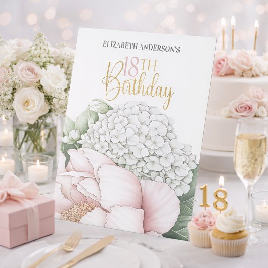 Blush Pink Peony Floral 18th Birthday  台座サイン