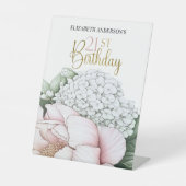 Blush Pink Peony Floral 21st Birthday  台座サイン (正面)