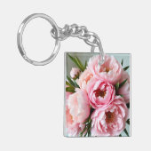 Blush Pink Peony Floral Acrylic Square Keychain  キーホルダー (正面左)