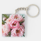 Blush Pink Peony Floral Acrylic Square Keychain  キーホルダー (裏面)