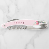 Blush Pink Peony Floral Personalized Bridesmaid ソムリエナイフ (裏面)