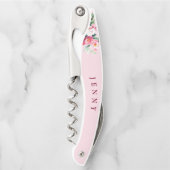 Blush Pink Peony Floral Personalized Bridesmaid ソムリエナイフ (正面)