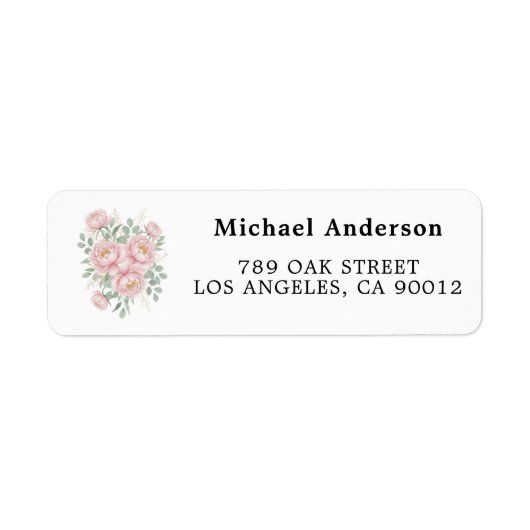 Blush Pink Peony Floral Return Address Labels ラベル (正面)