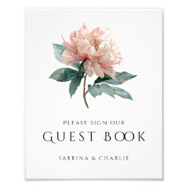 Blush Pink Peony Floral Wedding Guest Book Sign フォトプリント