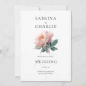 Blush Pink Peony Flower Elegant Botanical Wedding 招待状 (正面)
