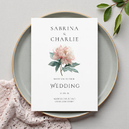 Blush Pink Peony Flower Elegant Botanical Wedding 招待状