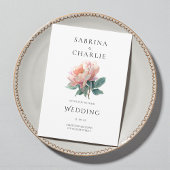 Blush Pink Peony Flower Elegant Botanical Wedding 招待状