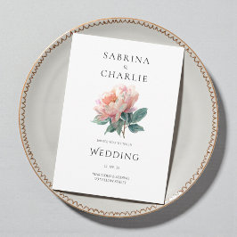 Blush Pink Peony Flower Elegant Botanical Wedding 招待状