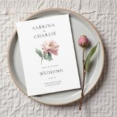 Blush Pink Peony Flower Elegant Botanical Wedding 招待状