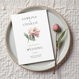 Blush Pink Peony Flower Elegant Botanical Wedding 招待状
